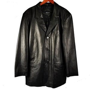 Jones New York City Men's Black Leather Jacket Buttery Soft Button-up Size 44L